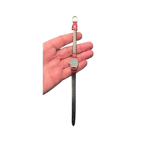 Diamond Quartz Analog Watch Silver Dial Red Leather Band...NEW BATTERY - Picture 4 of 4